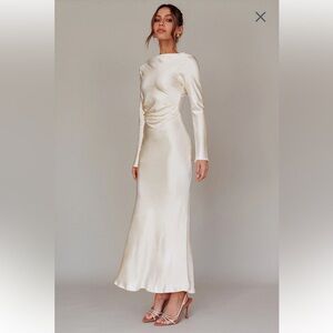 Silky Ivory Cowl Back Satin Maxi Dress